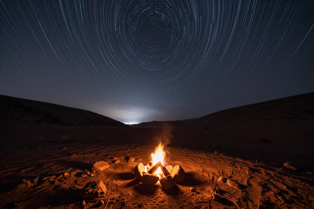 Star Trails Over Desert Saddle Near Dubai in from a quiet alpine saddle near Dubai