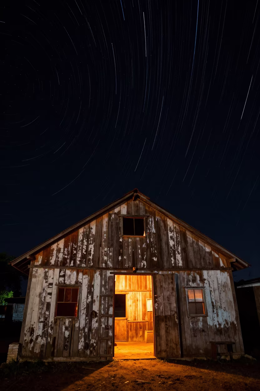 Star Trails Over Old Havana Barn Night Sky in under a band of cold starlight near Centro Habana, Havana