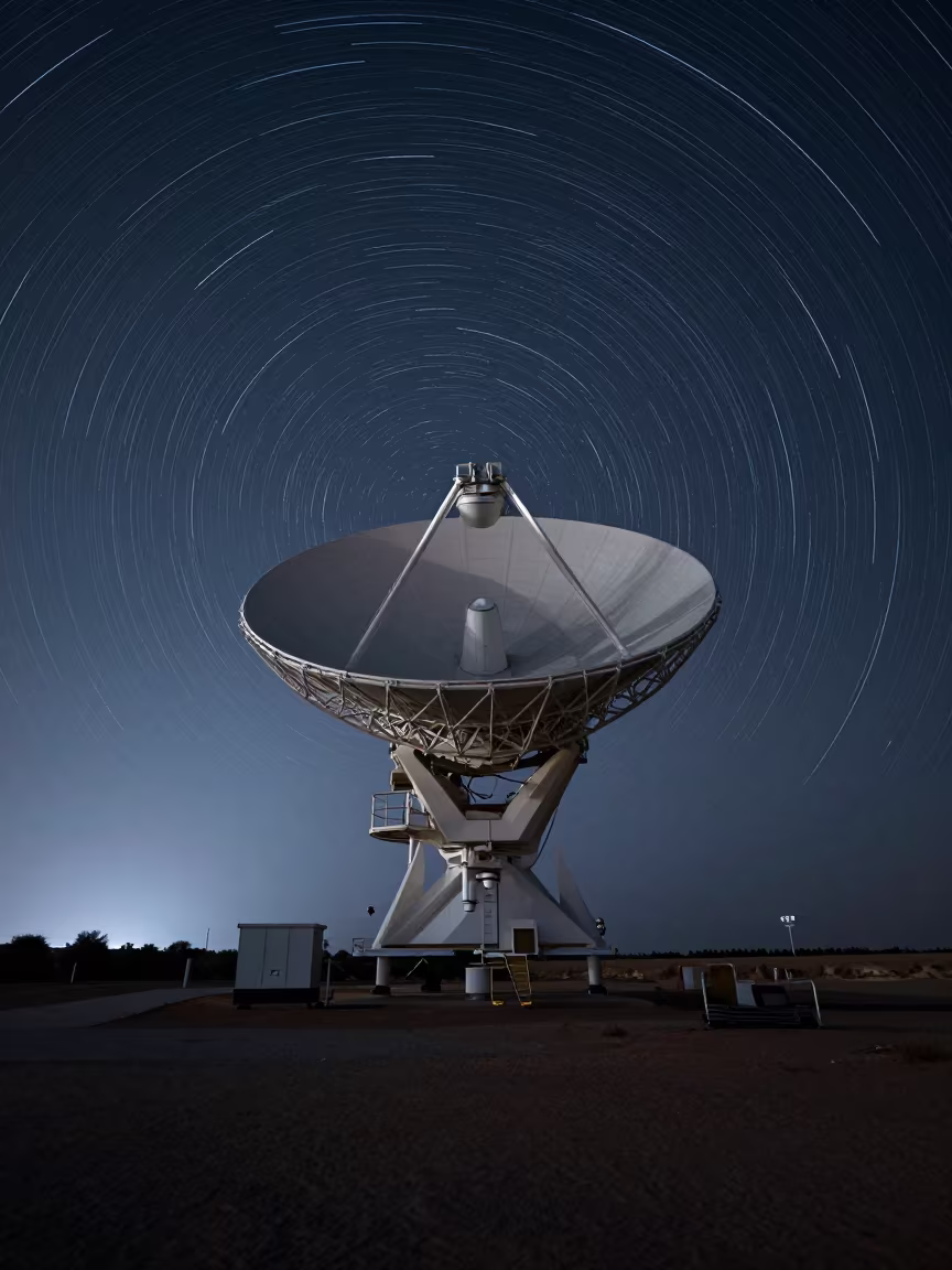 Star Trails Above Radio Telescope Near Ismailia in near Ismailia