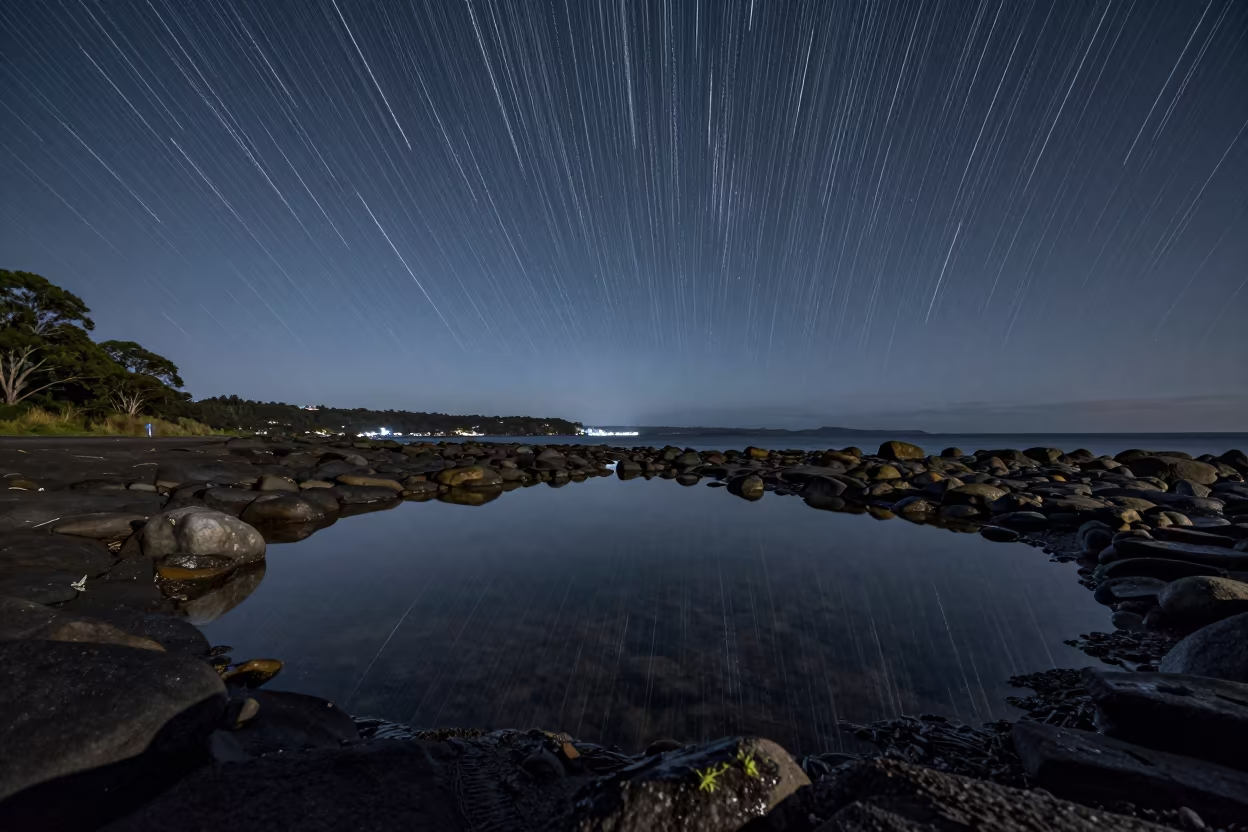 Star Trails Reflected in Auckland Tide Pool in near Auckland