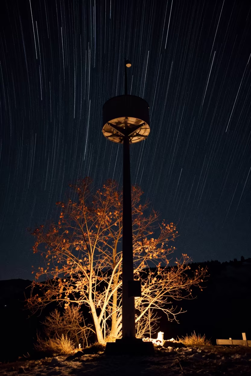 Star Trails Above Weather Station Mast in from a quiet alpine saddle near Patan, Kathmandu