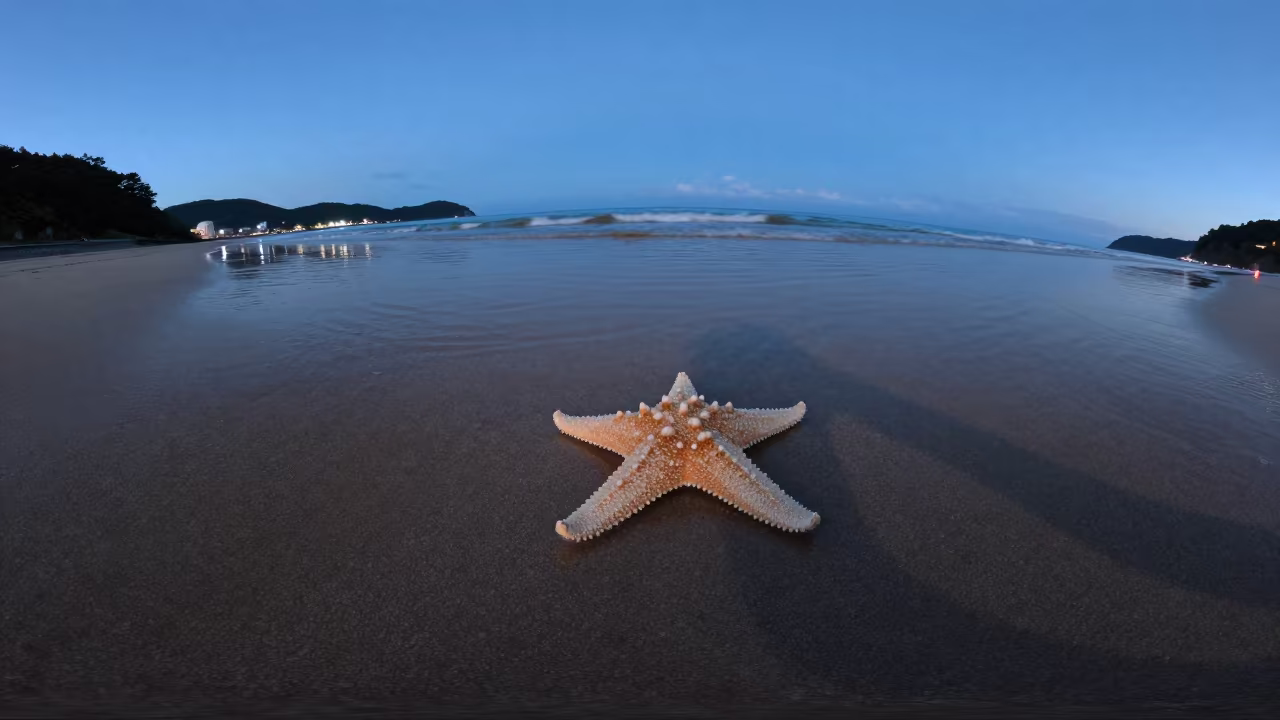Starfish on Wet Sand at Twilight in Japan in in Japan