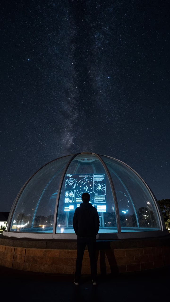 Stargazer Face in Hobart at The Deepest Night Sky Light in in Hobart, Tasmania, Australia