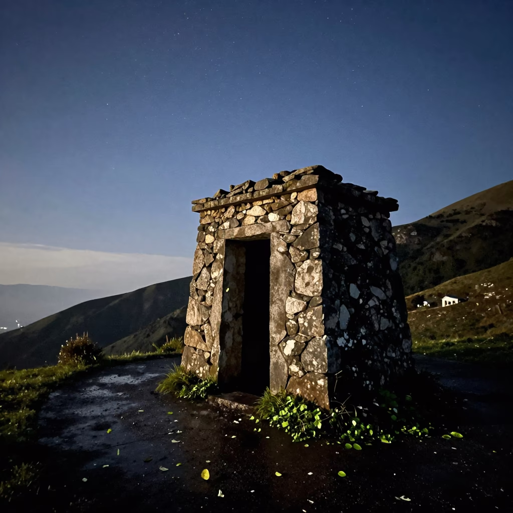 Starry Dawn Over Weathered Stone Cairn in on a mountain path near Atbarah