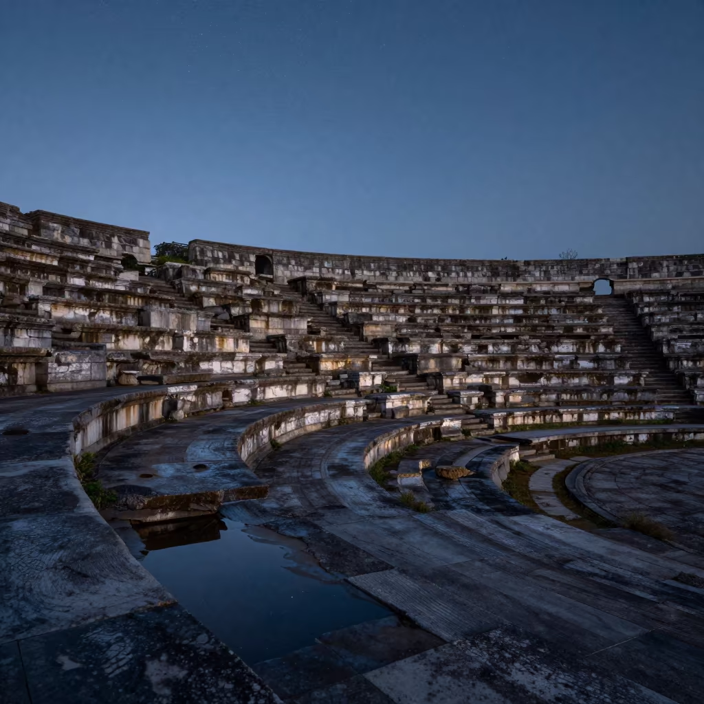 Starry Night Over Ancient Amphitheater Ruins Fuzhou in from a frost-hushed ridgeline near Fuzhou