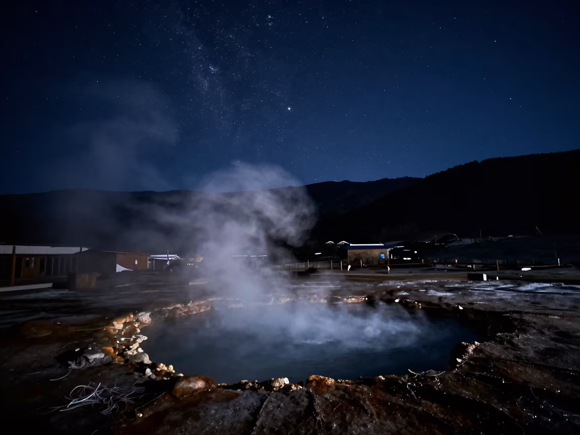 Starry Night Over Manali Hot Spring Steam in near Manali