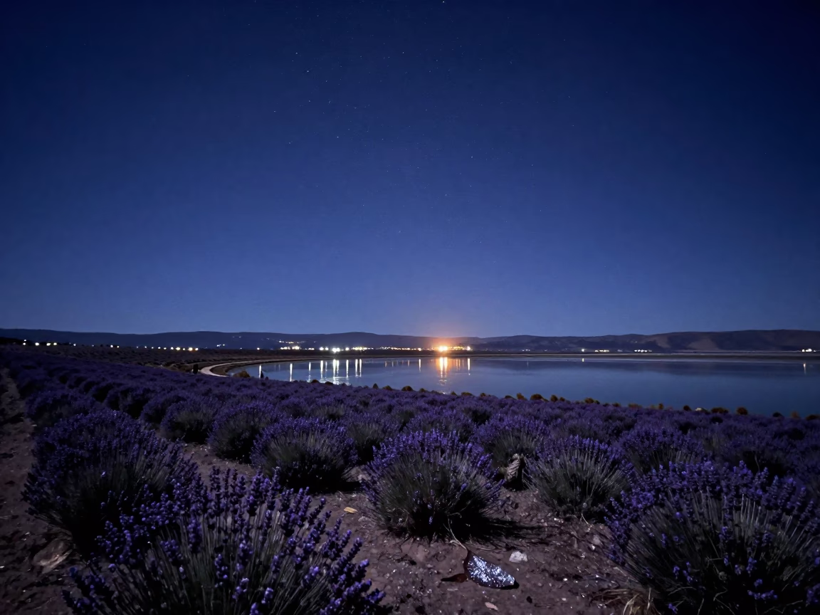 Starry Night Sky Over Lavender Field Bolivia in beneath a dark-sky overlook in Bolivia