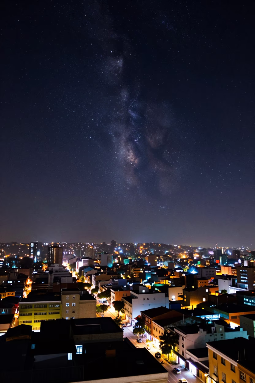 Starry Night Sky Over Lima Peru Urban Rooftops and Street Life in in Lima, Peru