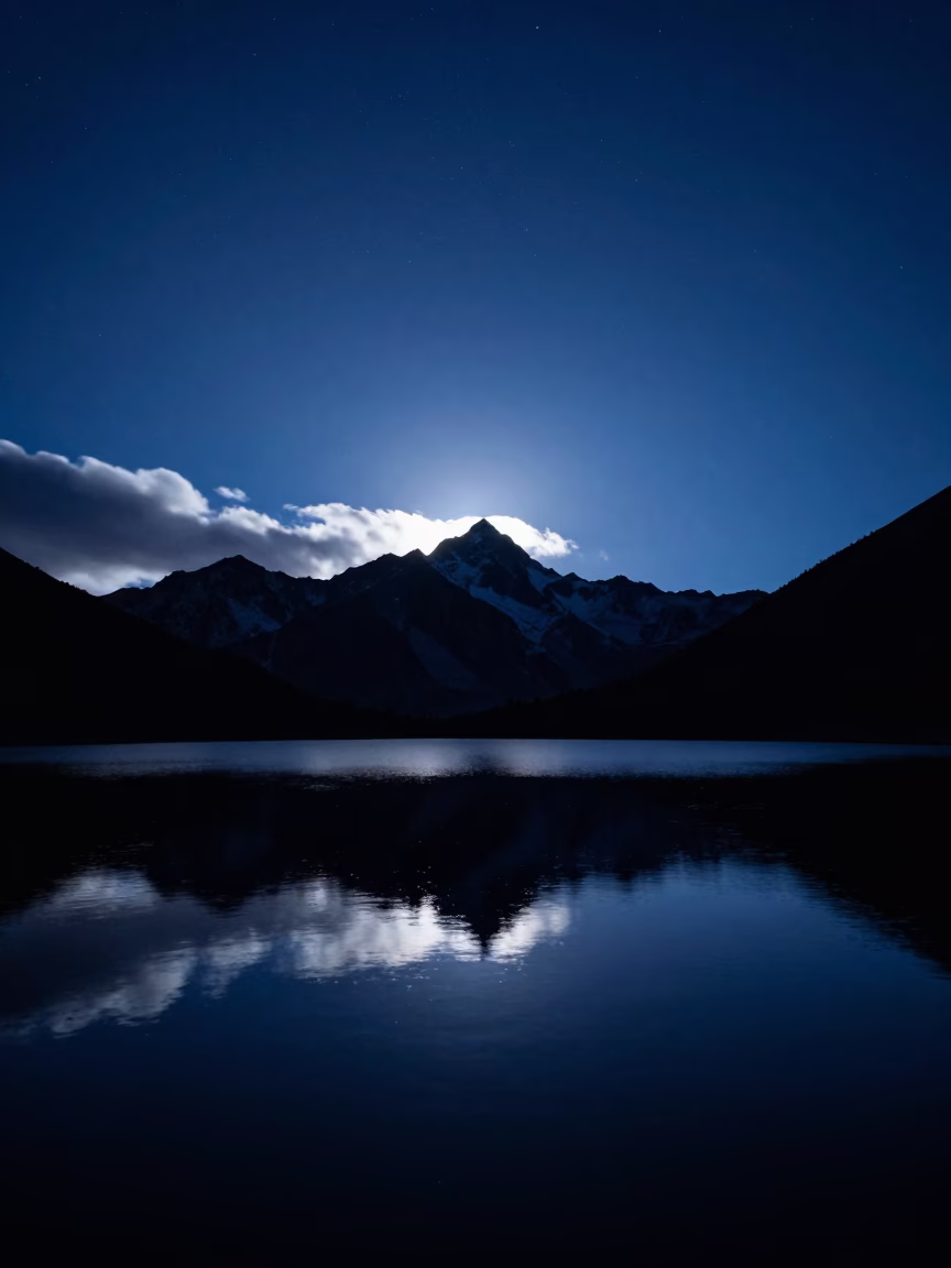 Starry Night Sky Reflected in High Mountain Tarn in under a band of cold starlight near La Paz