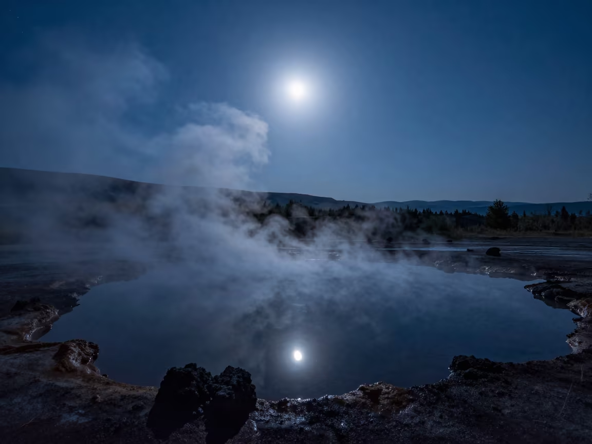 Starry Night Over Tbilisi Volcanic Hot Spring in under a band of cold starlight near Tbilisi
