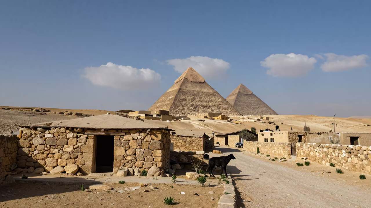 Starry Sky Over Stone Hut in Giza Lane in in a village lane near Giza
