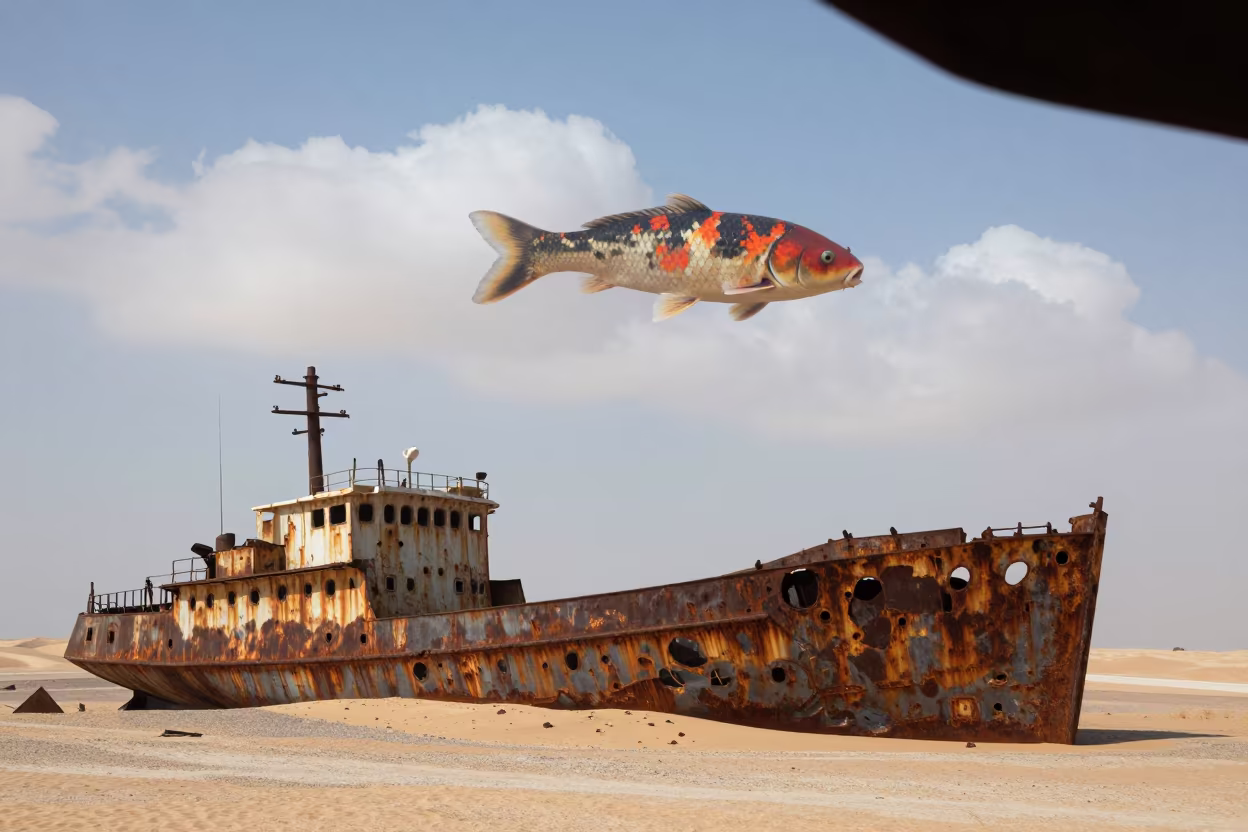 Starry Sky Through Shipwreck Ribs Over Qatar Ridge in on a wind-scoured ridge in Qatar