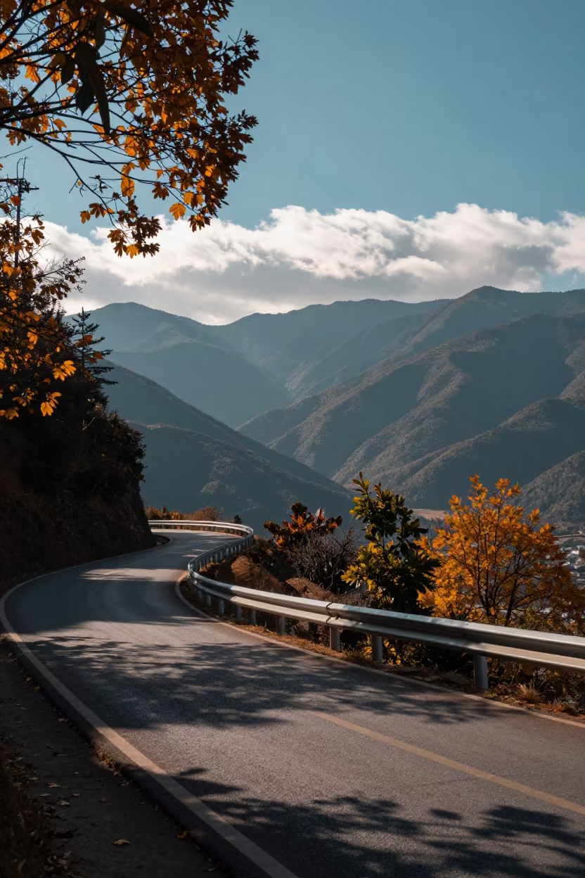 Starry Sky Over Winding Road Yunnan Shoreline in along a wave-cut shoreline in Yunnan