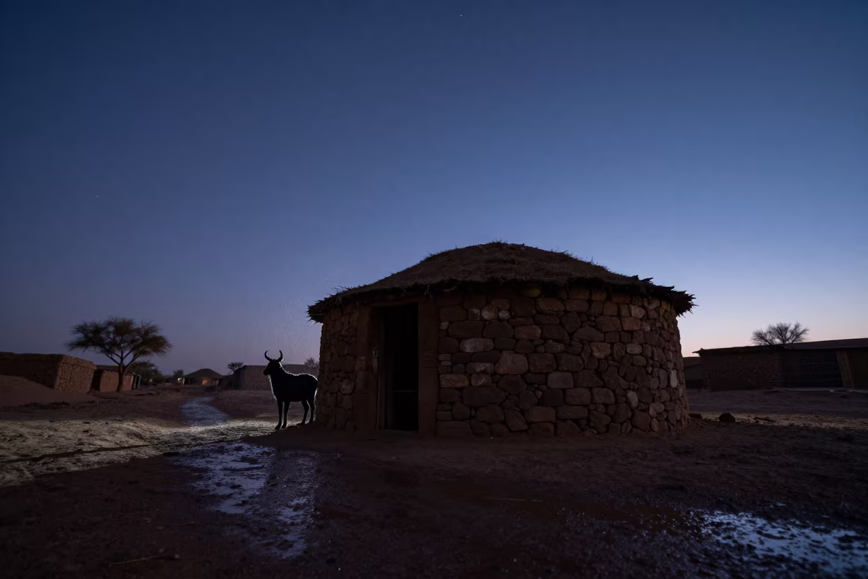 Starry Twilight Over Shepherd Hut in Saharanpur in in a village lane near Saharanpur