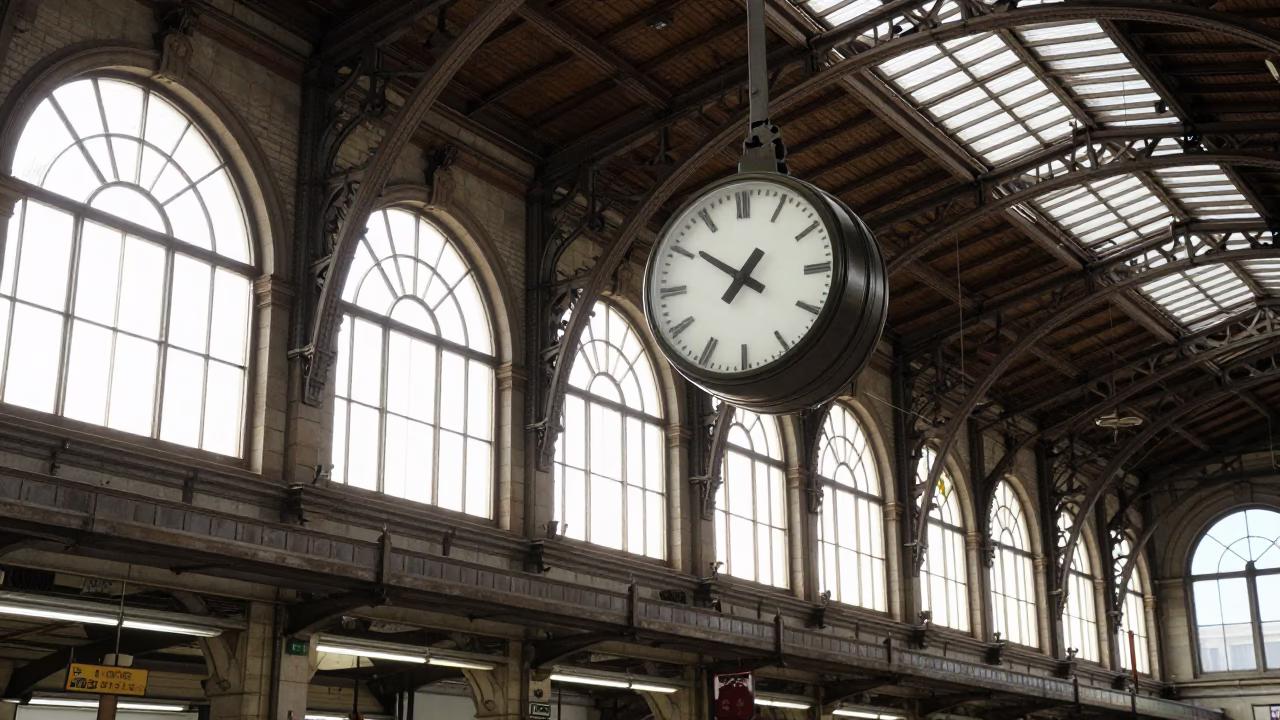 Station Clock at Bright Midmorning Light in Fukuoka in in Fukuoka, Japan