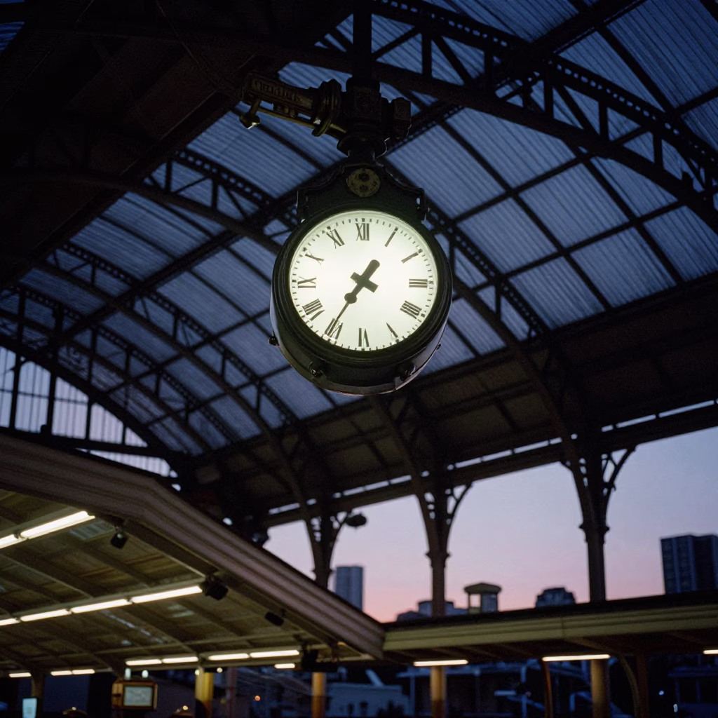 Station Clock at Indigo Twilight After Sunset in Sydney in in Sydney, New South Wales, Australia