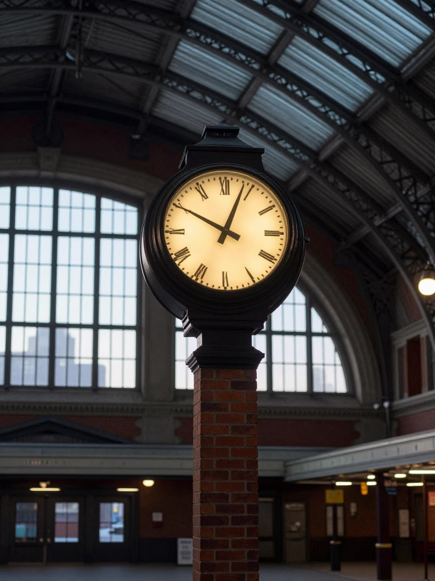 Station Clock in Halifax at The Early Morning Light in in Halifax, Nova Scotia, Canada