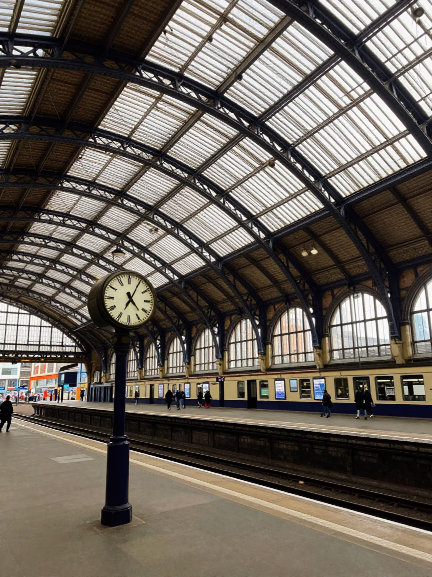 Station Clock in London at The Late Morning Light in in London, United Kingdom