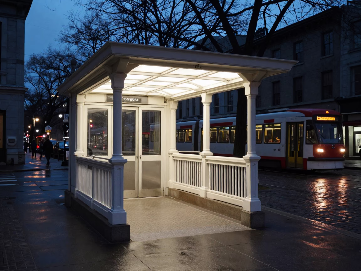 Station Entrance in Montreal at The Predawn Darkness Light in in Montreal, Quebec, Canada