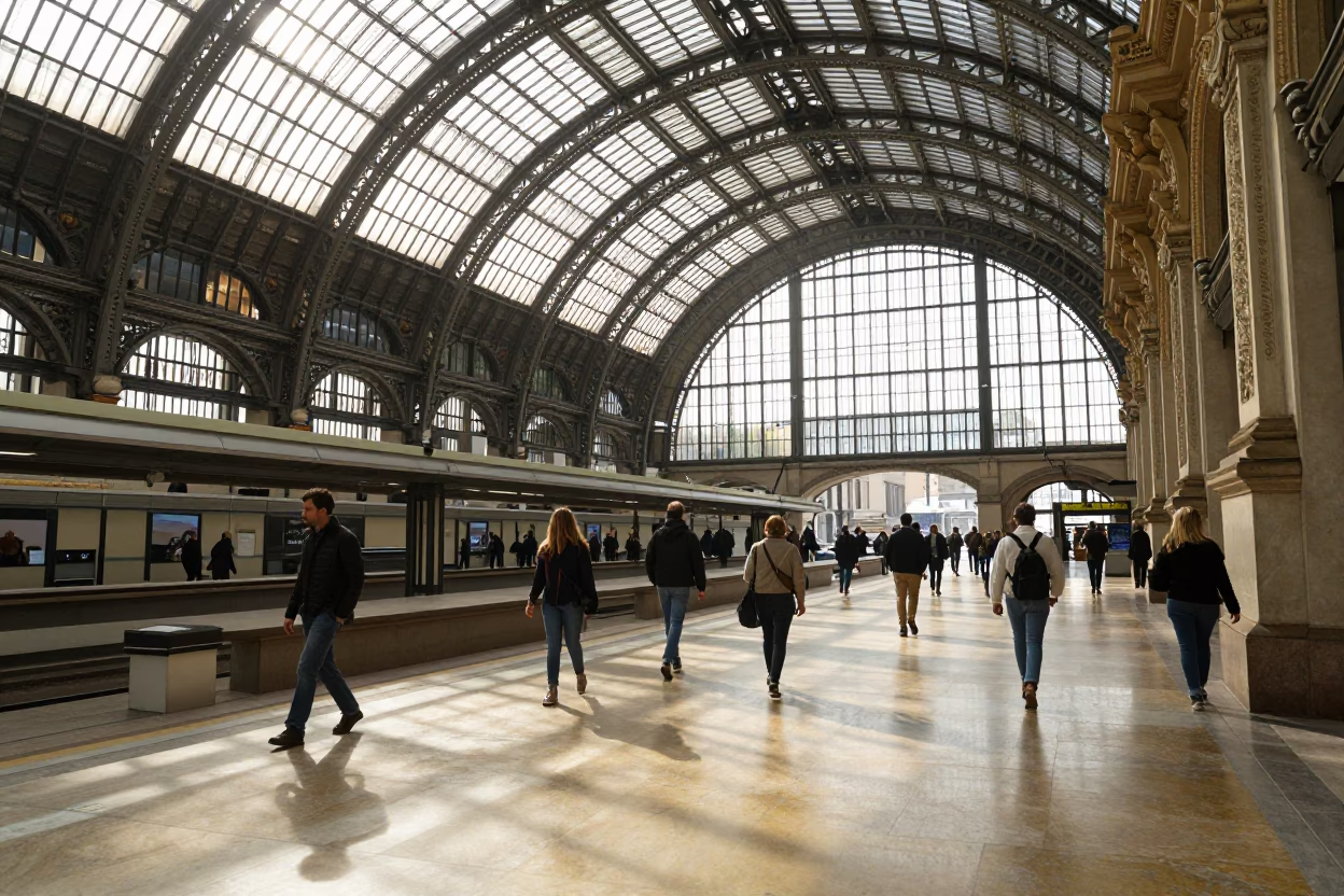 Station Interior in Milan at The Early Afternoon Light in in Milan, Italy