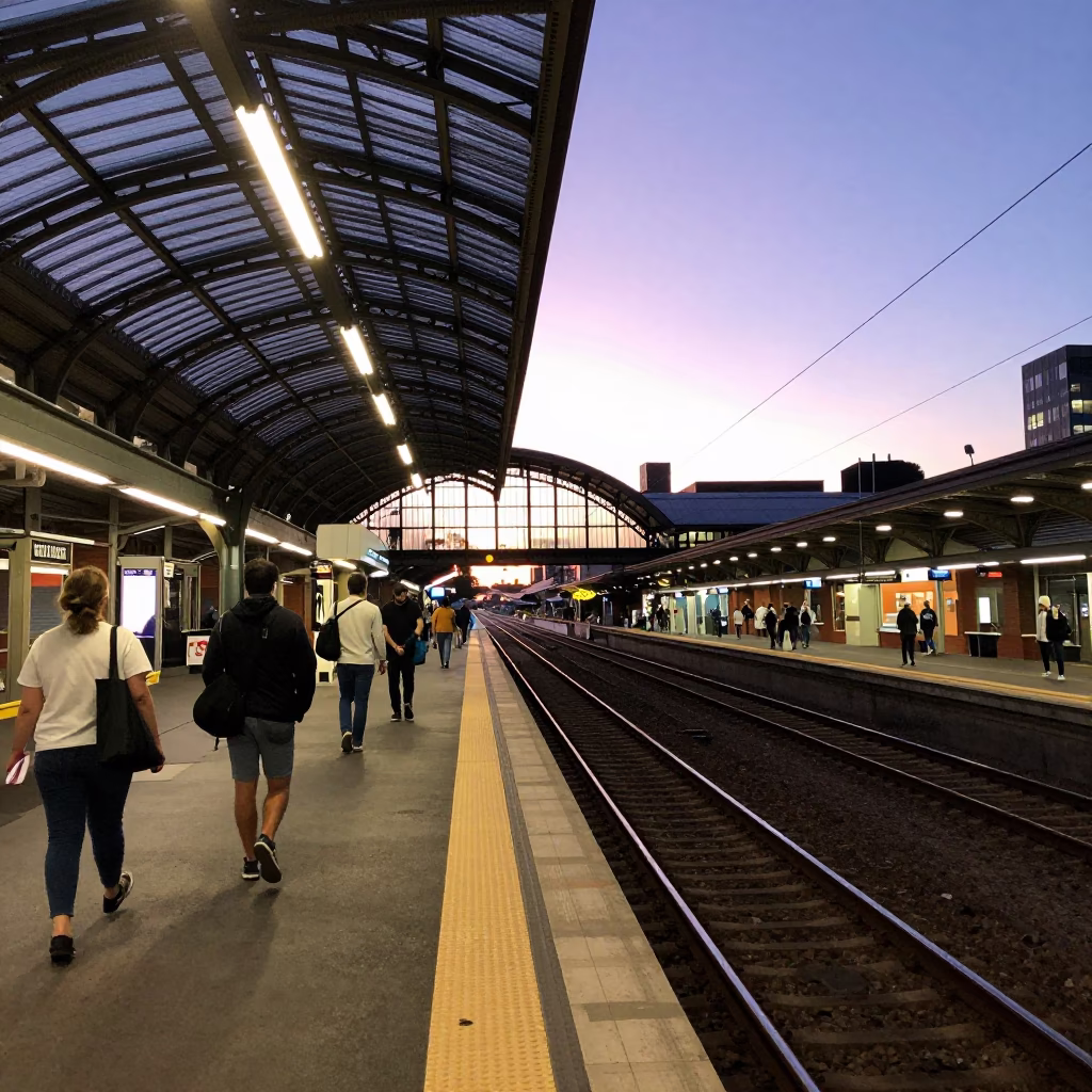 Station Platform in Adelaide at Indigo Twilight After Sunset in in Adelaide, South Australia, Australia