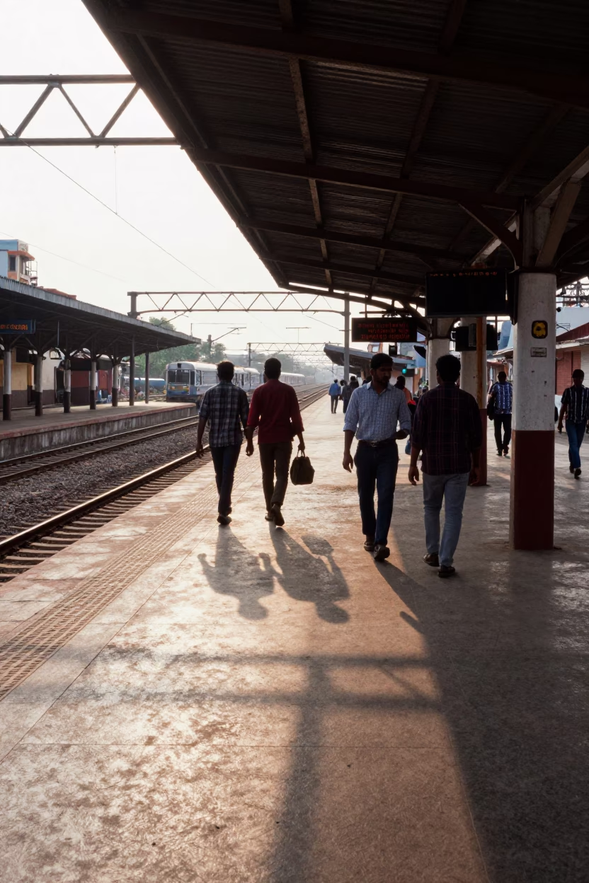 Station Platform in Chennai at Clear Late-afternoon Light in in Chennai, India
