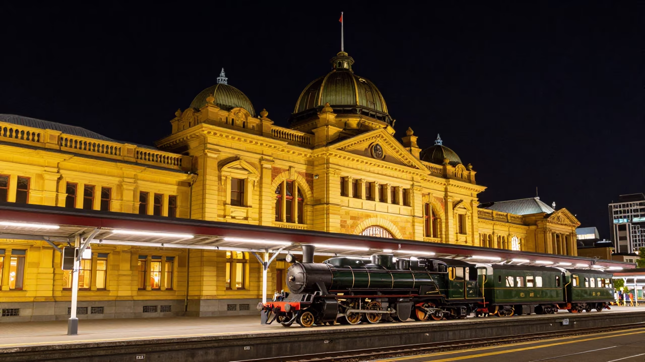 Station Platform in Hobart at The Deepest Night Sky Light in in Hobart, Tasmania, Australia
