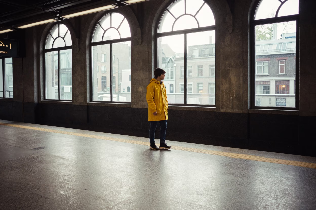 Station Platform in Montreal at The Late Morning Light in in Montreal, Quebec, Canada