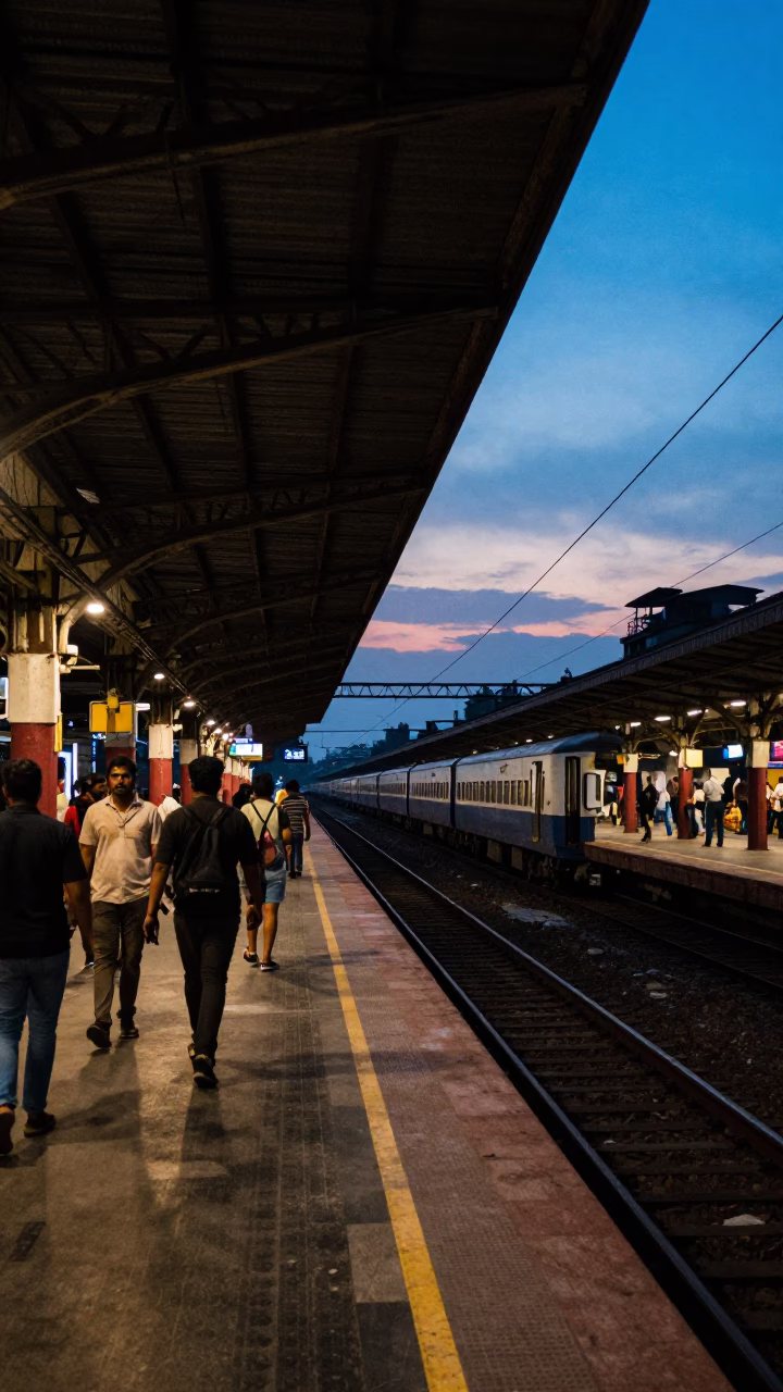 Station Platform in Mumbai at Blue Hour in in Mumbai, India