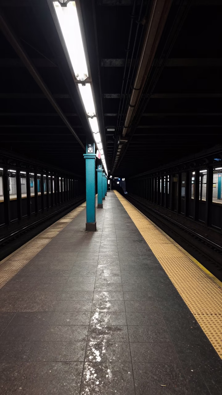 Station Platform in New York at Late At Night Light in in New York, New York, United States