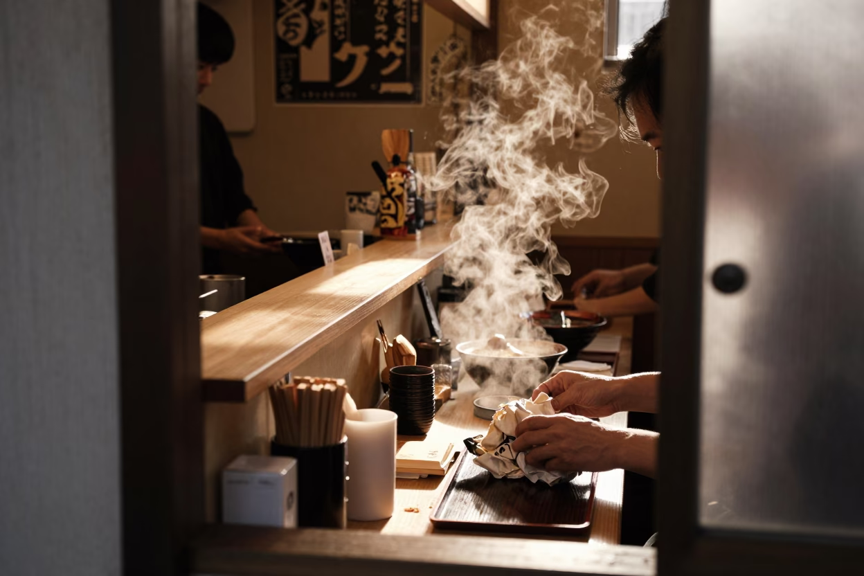 Steam at Late Afternoon Light in in Fukuoka, Japan