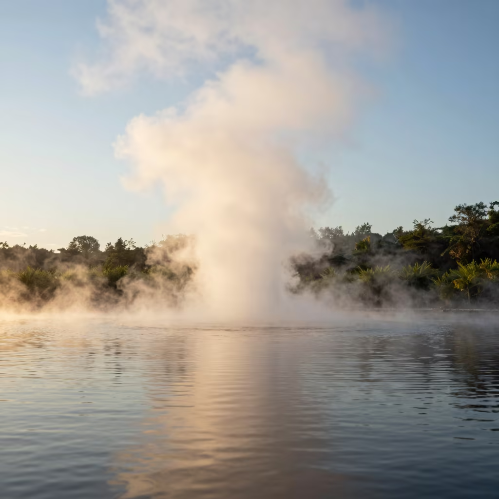 Steam Devil Rising from Lake at Sunset in near Cúa