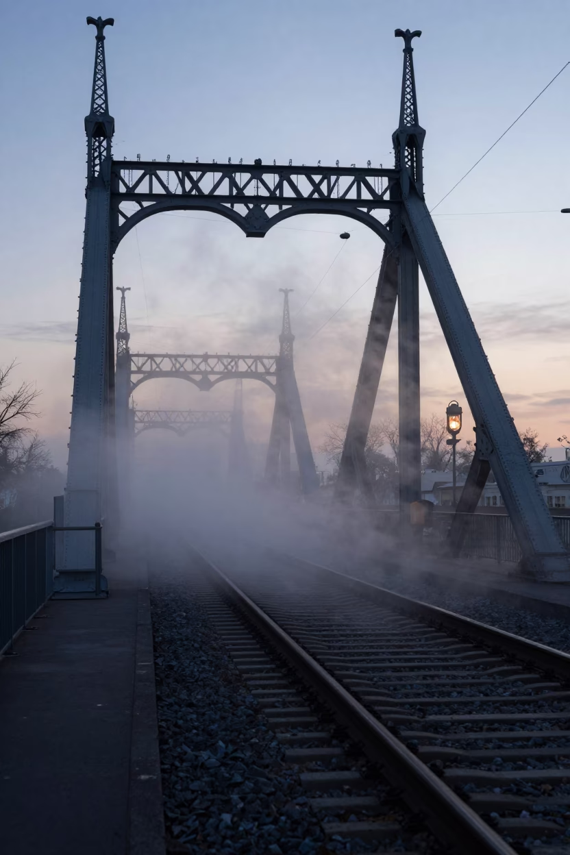 Steam Haze Above Rail at Pre-Dawn in Budapest Hungary in in Budapest, Hungary