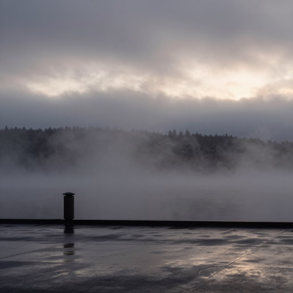 Steam Haze in Portland at Nautical Dawn Light in in Portland, Oregon, United States