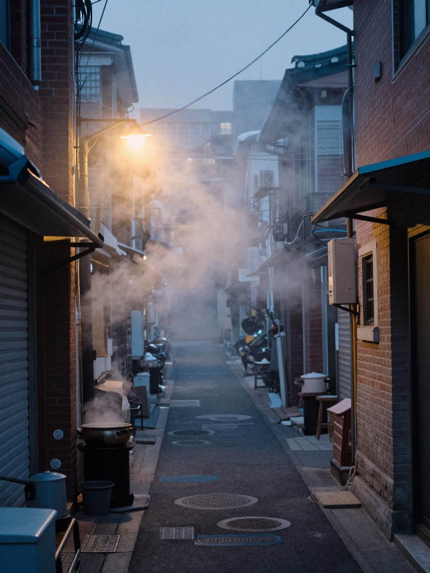 Steam Haze in Seoul at Sunrise Light in in Seoul, South Korea