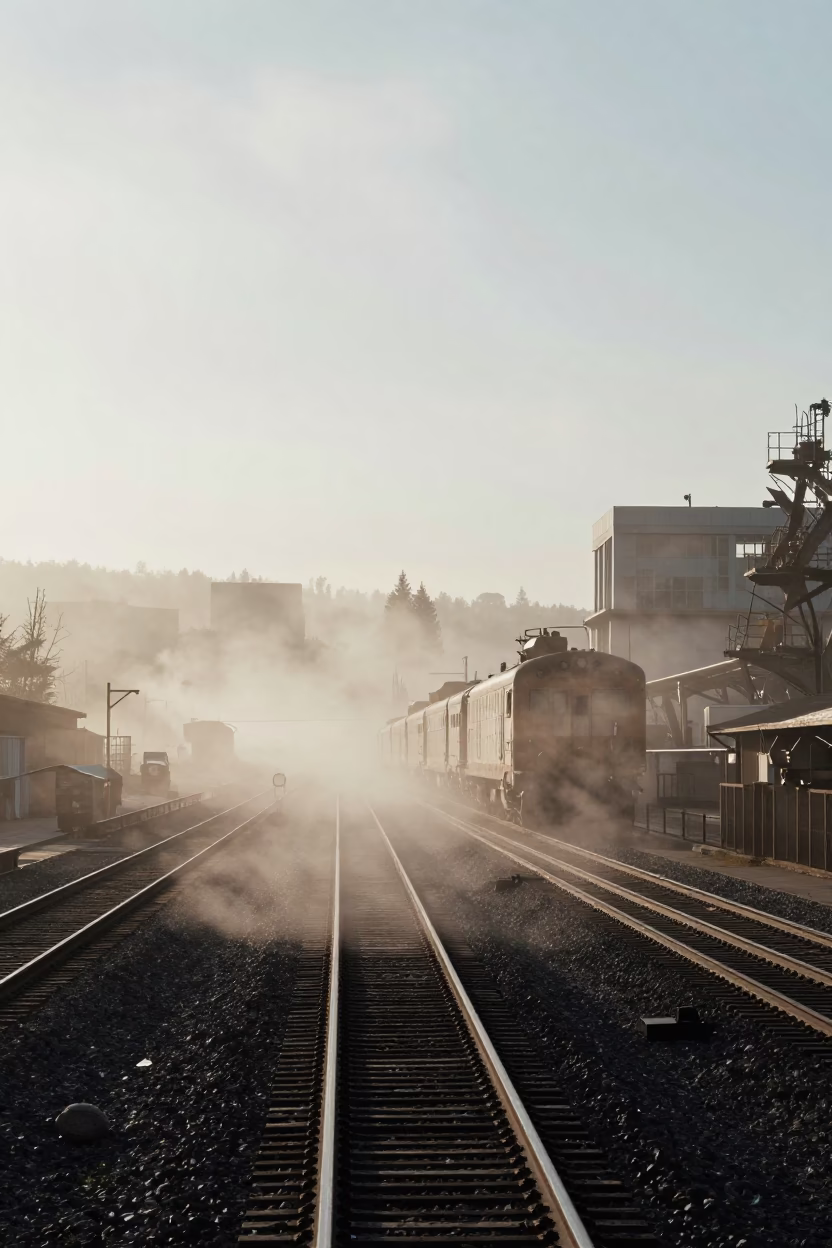 Steam Haze Rising Above Rail Tracks in Early Morning Portland Oregon in in Portland, Oregon, United States