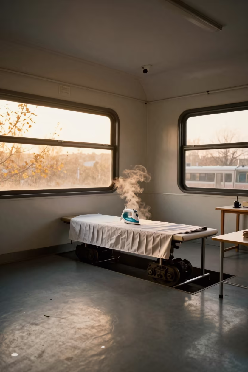 Steam Iron Train Car Nanjing Showroom in inside a minimalist showroom in Nanjing