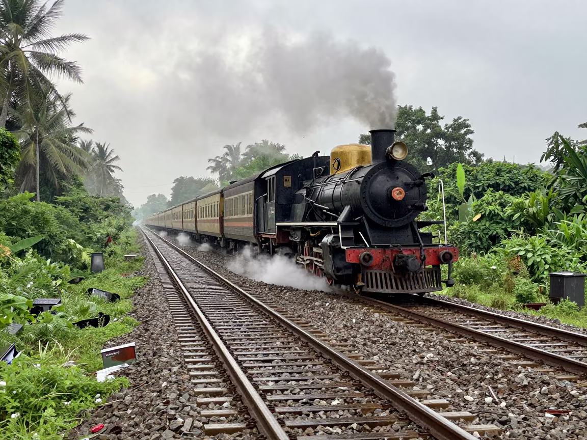 Steam Locomotive Holiday Train Thanjavur Switchback in along a switchback approach near Thanjavur