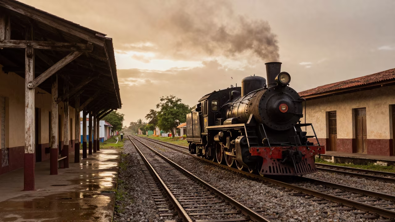 Steam Locomotive Under Stars at Havana Station in near Havana