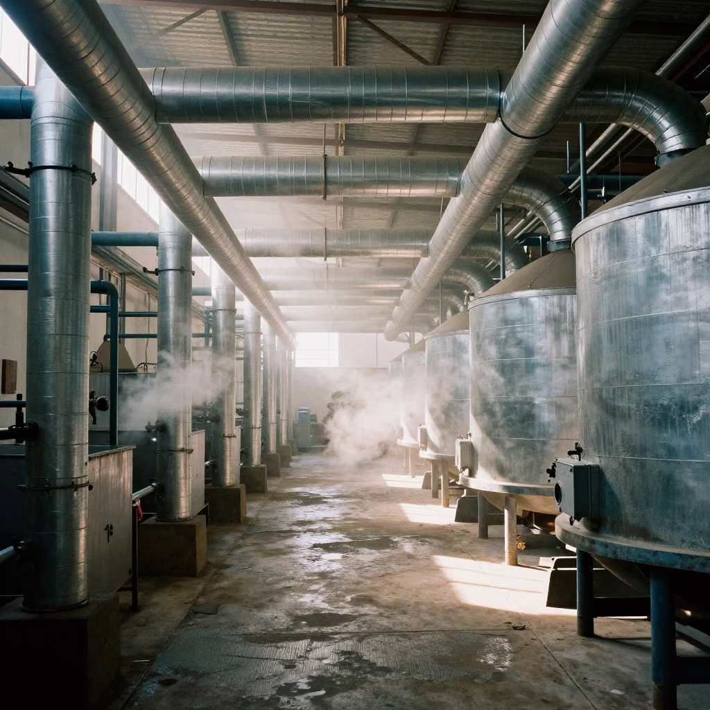 Steam Pipes in Santa Cruz Tea Mill in inside a tea-processing hall near Santa Cruz de la Sierra