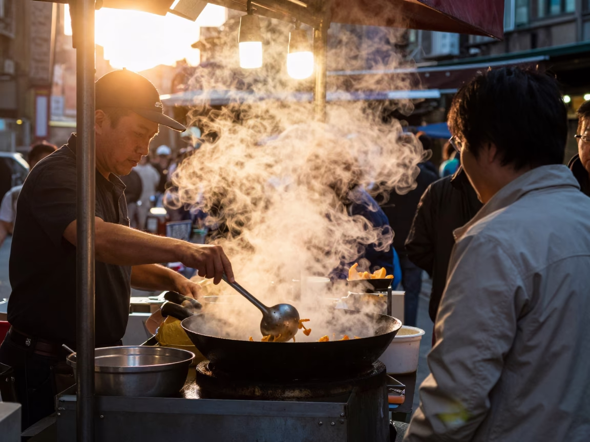 Steam Rises in Taipei at Golden Hour in in Taipei, Taiwan