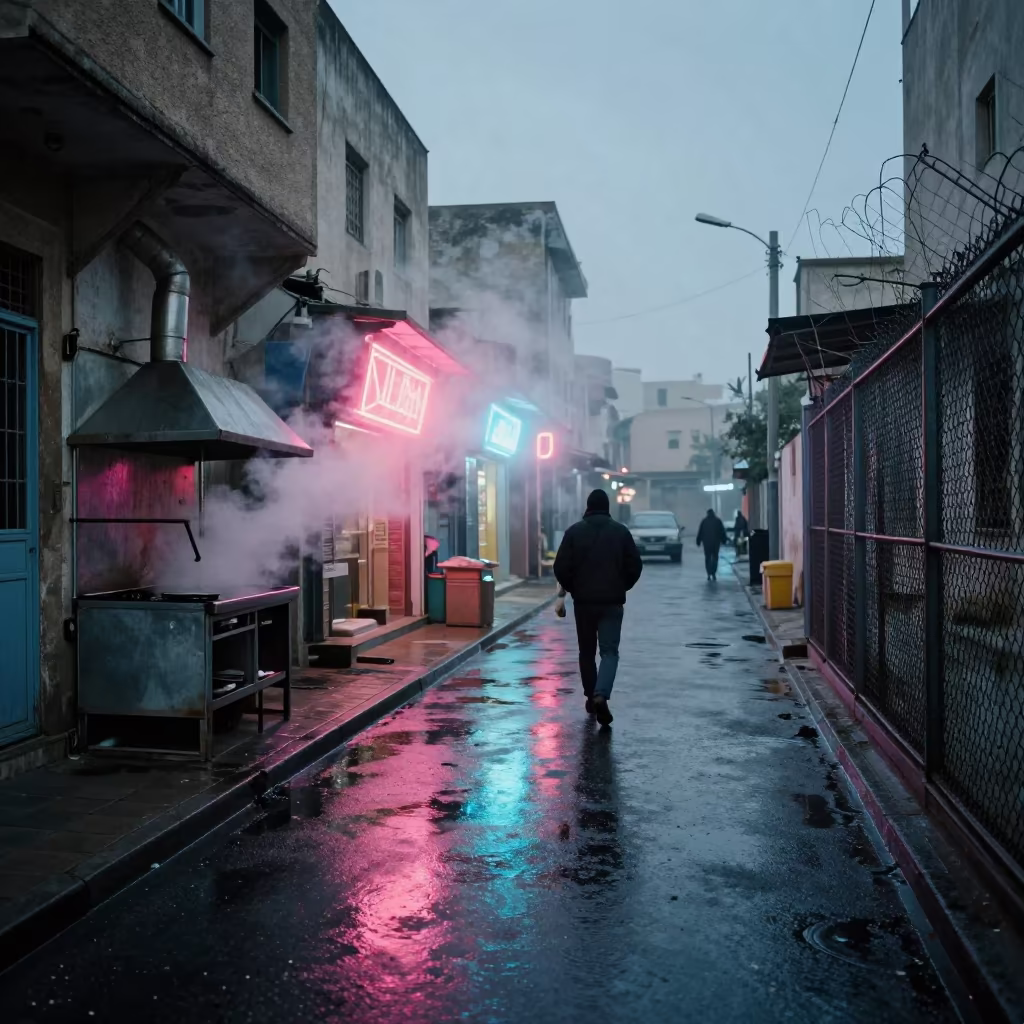 Steam Rising from Alley Grates in Setif in along a market-lined side street in Setif