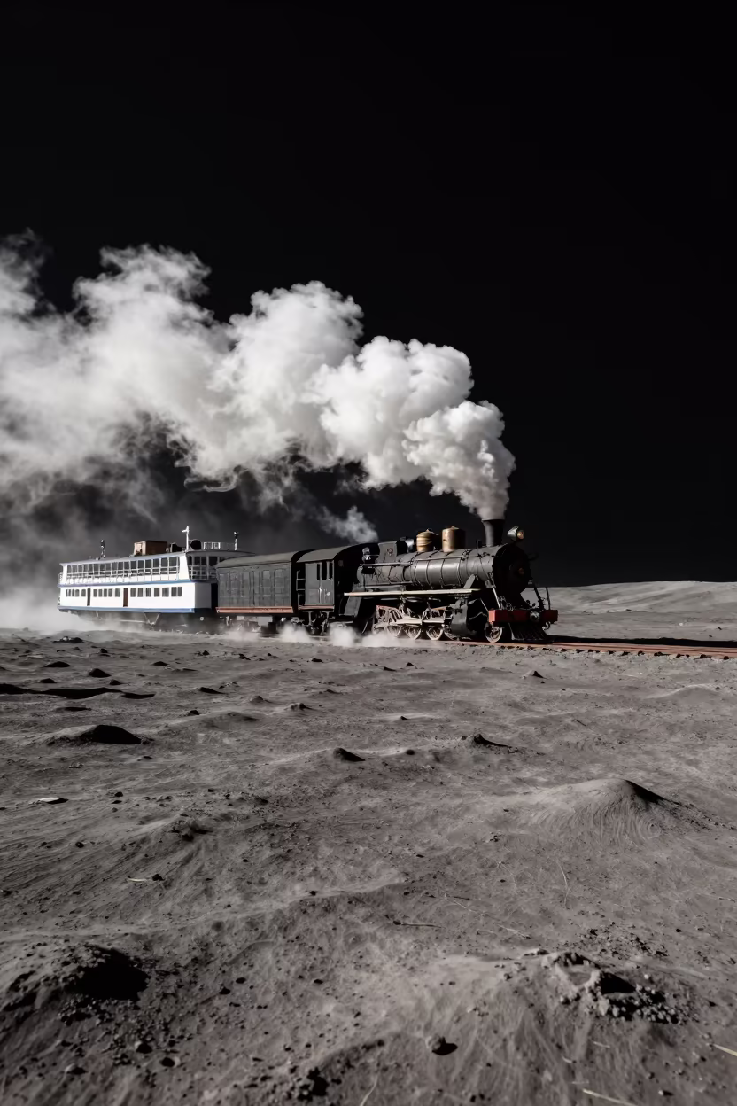 Steam Train on Moon Ferry Crossing in Uttar Pradesh in across a remote ferry crossing in Uttar Pradesh