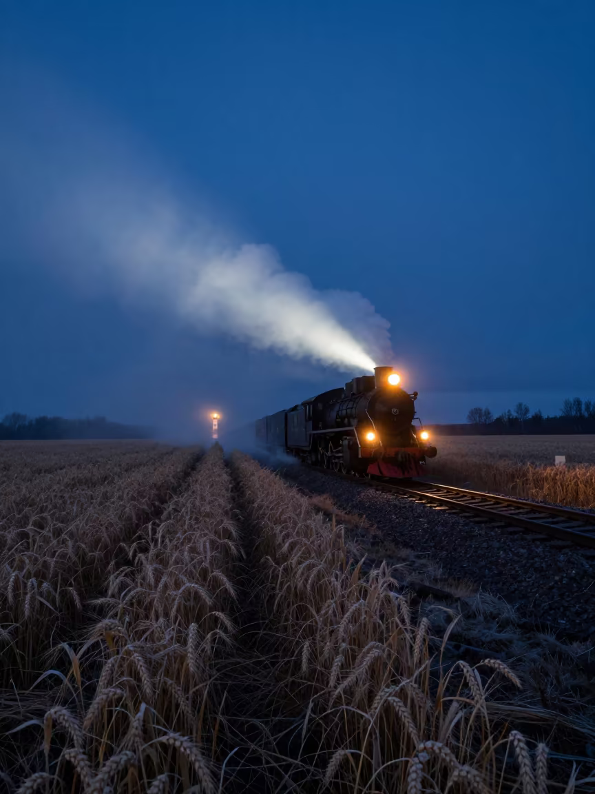 Steam Train in Night Haze Near Toolo Helsinki in near Toolo, Helsinki