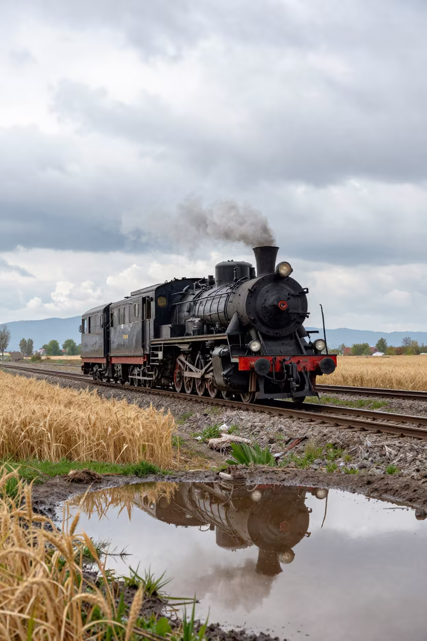 Steam Train Wheat Country Durrës Spring Drizzle in near Durrës