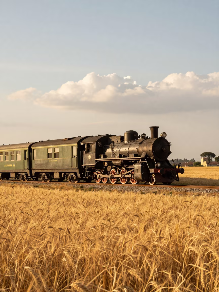 Steam Train Wheat Country Rome Evening in near Testaccio, Rome