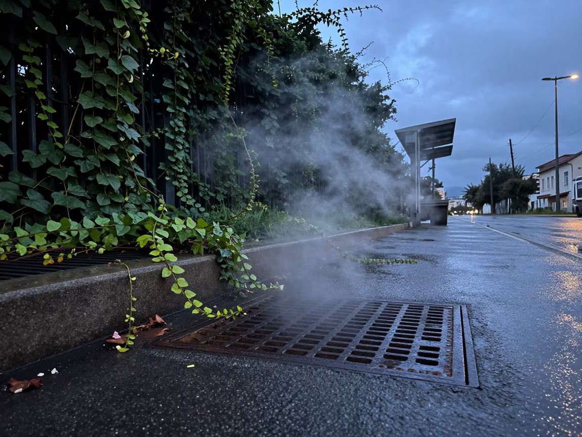 Steam Vent Jungle Tram Stop Winter Twilight in at a tram stop in Podgorica