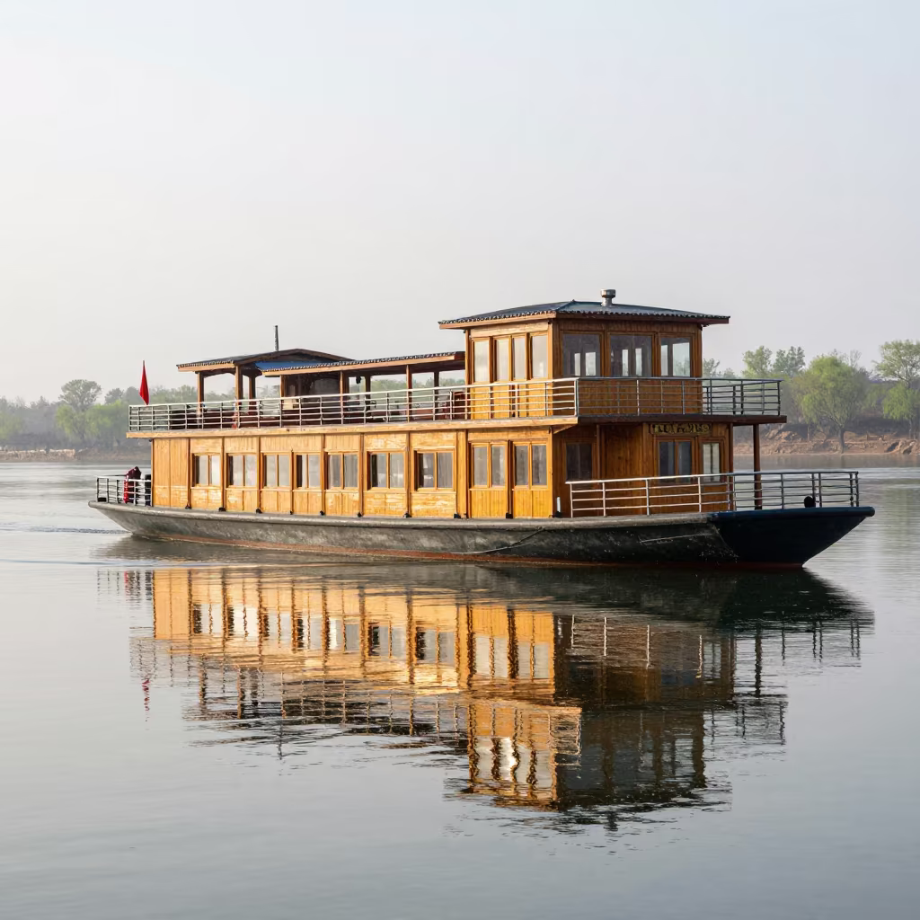 Steamboat Paddlewheel on Hebei Causeway in on a wind-open causeway in Hebei