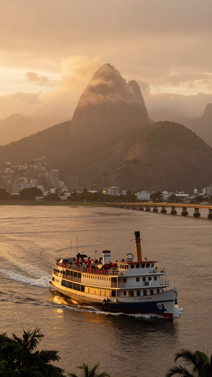 Steamboat Rounding Bend Rio Sunset Monsoon in on a wind-open causeway near Rio de Janeiro