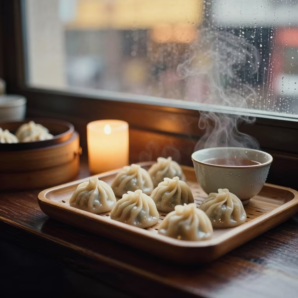 Steamed Dim Sum Tea Hong Kong Cafe Counter in at a coffee bar counter in Hong Kong